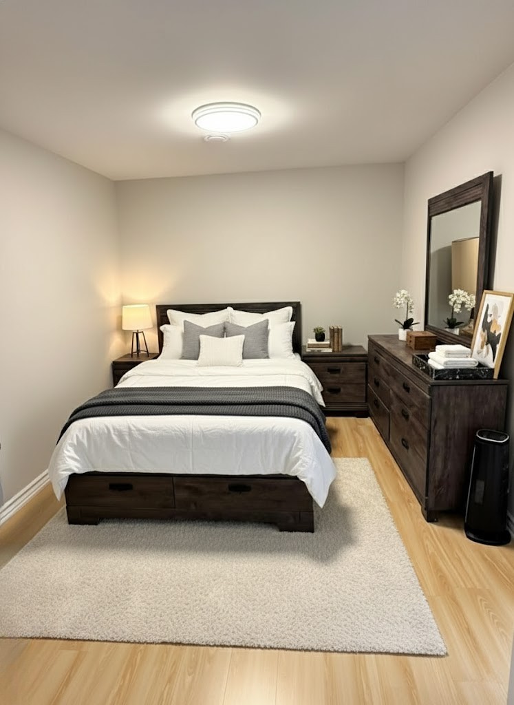 Private bedroom with egress window meeting safety codes